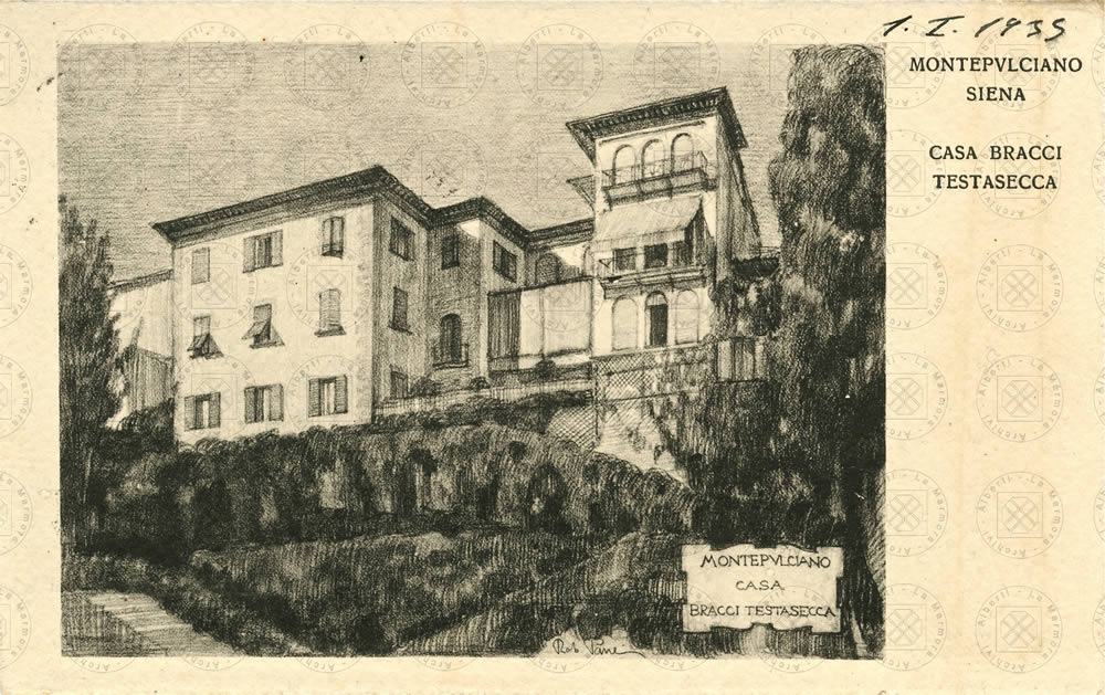 Montepulciano (Siena), Casa Bracci Testasecca, cartolina di Margherita Bracci Testasecca ad Alberti, gennaio 1935